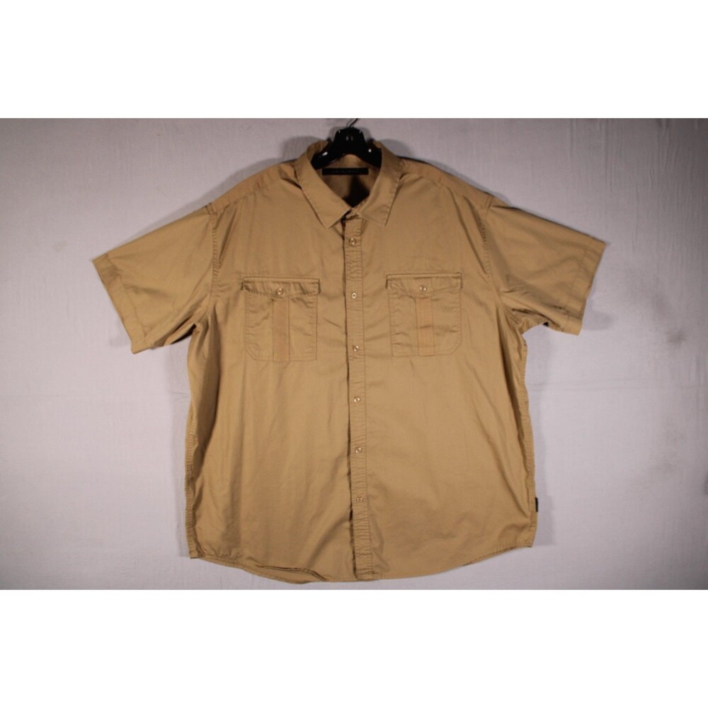Sean John Men's 3XB Tan Khaki Short Sleeve Button Up Utility Shirt Pockets